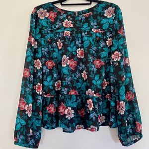 LOFT Floral Peplum LS Blouse - Size XL